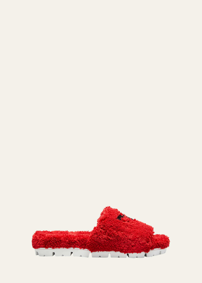 Prada Cozy Logo Slide Sandals In Red