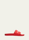 Balenciaga Men's Logo Pool Slide Sandals In Red