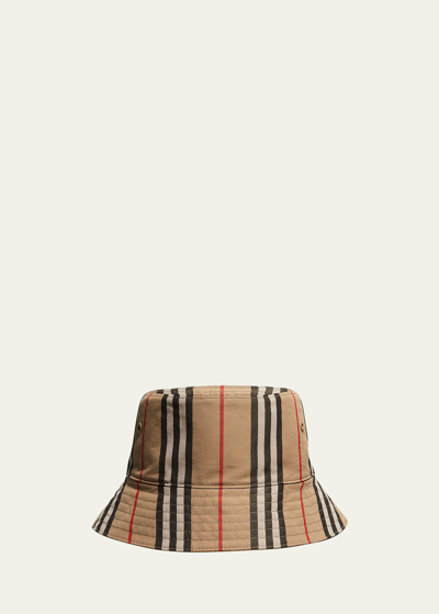 Burberry Reversible Icon Stripe Bucket Hat In Brown
