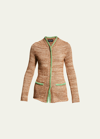 Giorgio Armani Snap-front Cashmere Jacket W/ Contrast Stitching In Neutral