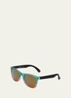 Molo Kids' Girl's Smile Rainbow Rectangle Sunglasses In Blue