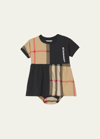 Burberry Kids' Girl's Elena Vintage Check Colorblock Dress W/ Bloomers In Gold