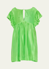 Azeeza Lane Silk Keyhole Mini Babydoll Dress In Green