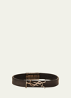 Saint Laurent Leather Ysl Monogram Bracelet, Black In Brown