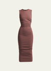 Dolce & Gabbana Ruched Jersey Stretch Midi Dress In Black