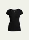 Majestic Soft Touch Short-sleeve V-neck Top In Black