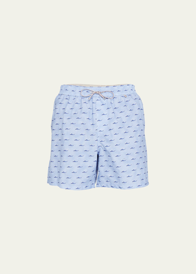 Loro Piana Men's Bay Toys-print Swim Shorts In Blue