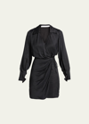 Simkhai Destiny Essentials Long-sleeve Wrap Dress In Black