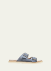 Brunello Cucinelli Men's Suede Leather Buckle Slide Sandals In Gray
