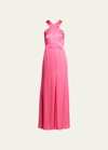 Giorgio Armani Crisscross Halter Silk Gown In Pink