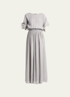 Giorgio Armani Ruffle Silk Gauze Maxi Dress In Gray