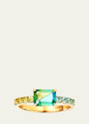 Yutai Fused Gems Half Eternity Solitaire Ring With Peridot And Blue Topaz In Gold
