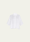 Eskandar Wide A-line Collared Linen Shirt (mid Length) In White