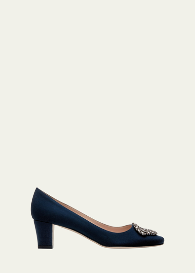 Manolo Blahnik Okkatto Crystal Silk Block-heel Pumps