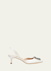 Manolo Blahnik Hangsi Satin Crystal-buckle Halter Pumps In White