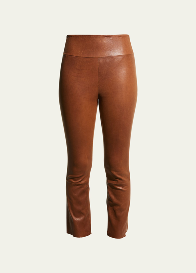 Sprwmn High-waist Flare-leg Cropped Leather Leggings In Brown