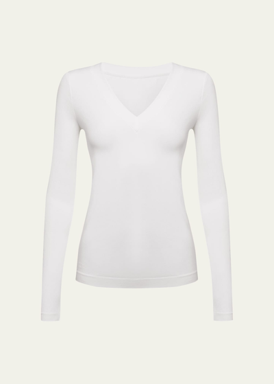 Wolford Aurora V-neck Long-sleeve Top In White