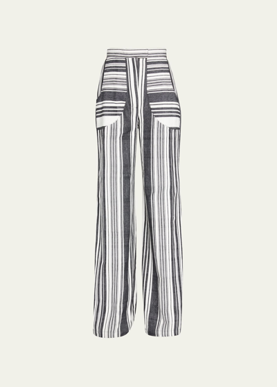 Studio 189 Hand-sewn Stripe Wide-leg Pants In Black