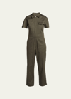 Rivet Utility Worker Short-sleeve Corduroy Jumpsuit In Green