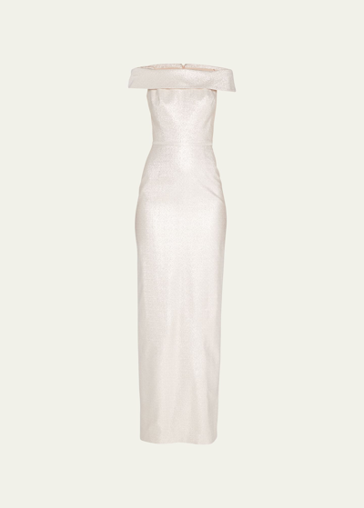 Rickie Freeman For Teri Jon Off-shoulder Metallic Column Gown