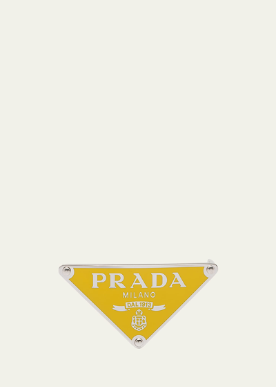 Prada Men's Triangle Logo Metal Belt Buckle In Metallic