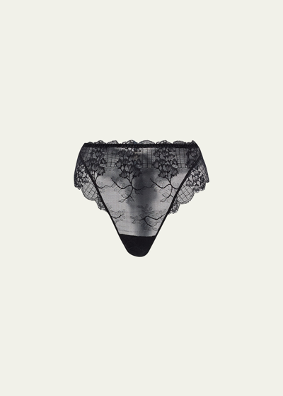 Simone Perele Reve Scalloped Lace Tanga In Black