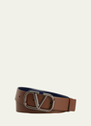 Valentino Garavani Men's Reversible Leather V-logo Buckle Belt In Brown