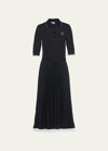 Prada Pleated Polo Midi Dress In Black