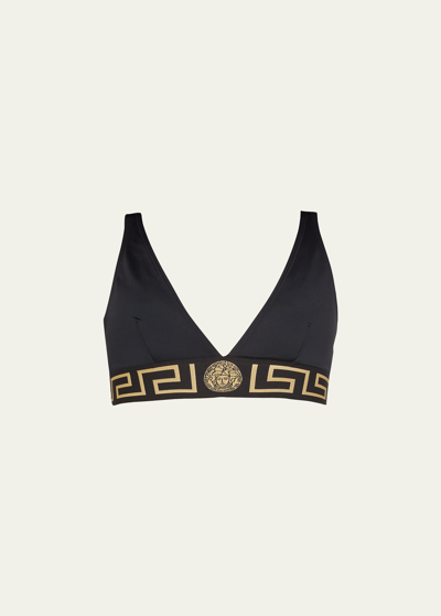 Versace Greca Border Triangle Bikini Top In Black