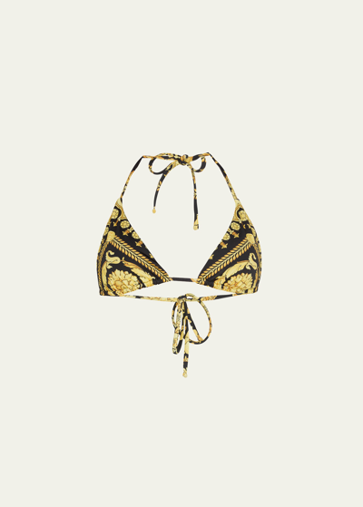 Versace Barocco Triangle Bikini Top In Gold