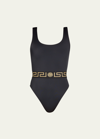 Versace Greca One-piece Swimsuit In Black