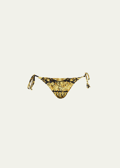 Versace Barocco-print Side-tie Bikini Bottoms In Gold