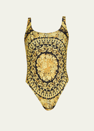 Versace Barocco One-piece Swimsuit In Gold