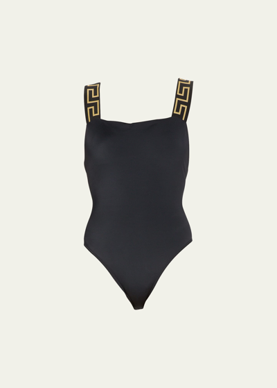 Versace Square-neck Greca-strap One-piece Swimsuit