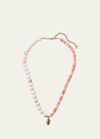 Sydney Evan Yellow Gold Conch Shell Combo Necklace With Pave Cowrie Charm In Pink
