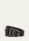 Dolce & Gabbana Men's Dg-logo Leather Buckle Belt In Black
