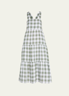 Vitamin A Canyon Linen Checked Tiered Midi Dress In Green