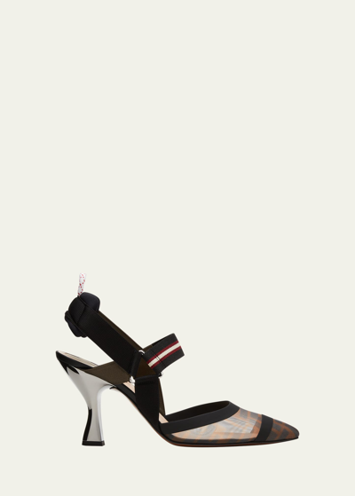 Fendi Colibri Slingback Mesh Pumps In Black