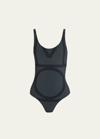 Totême Monogram High-leg One-piece Swimsuit In Gray