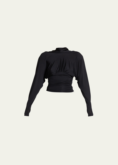 Saint Laurent Draped Jersey Open-back Top In Black