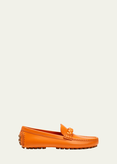 Gianvito Rossi Monza Braided Leather Driver Loafers In Orange