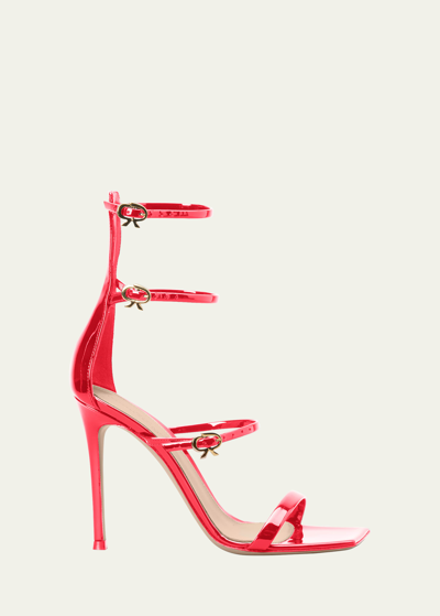 Gianvito Rossi Patent Buckle-trio Sandals In Red