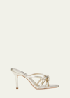 Loeffler Randall Metallic Bow Stiletto Slide Sandals In White