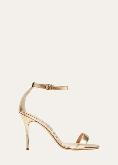Manolo Blahnik Chaos Metallic Ankle-strap Stiletto Sandals