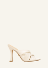 Veronica Beard Alin Woven Leather Mule Sandals In White