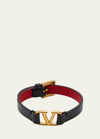 Valentino Garavani Antiqued Brass Logo Leather Bracelet In Blackred