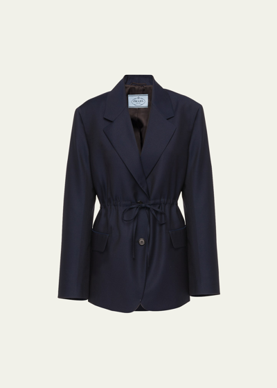 Prada Drawstring Wool Blazer In Blue