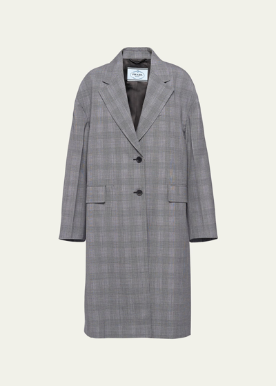 Prada Prince De Galles Plaid Wool Coat