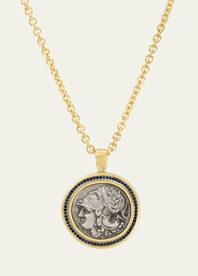 Jorge Adeler Men's 18k Athena/pegasus Coin & Black Diamond Pendant In Gold