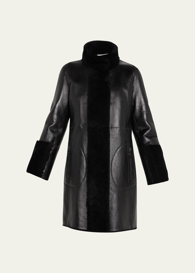 Akris Punto Reversible Lamb Shearling Coat In Black